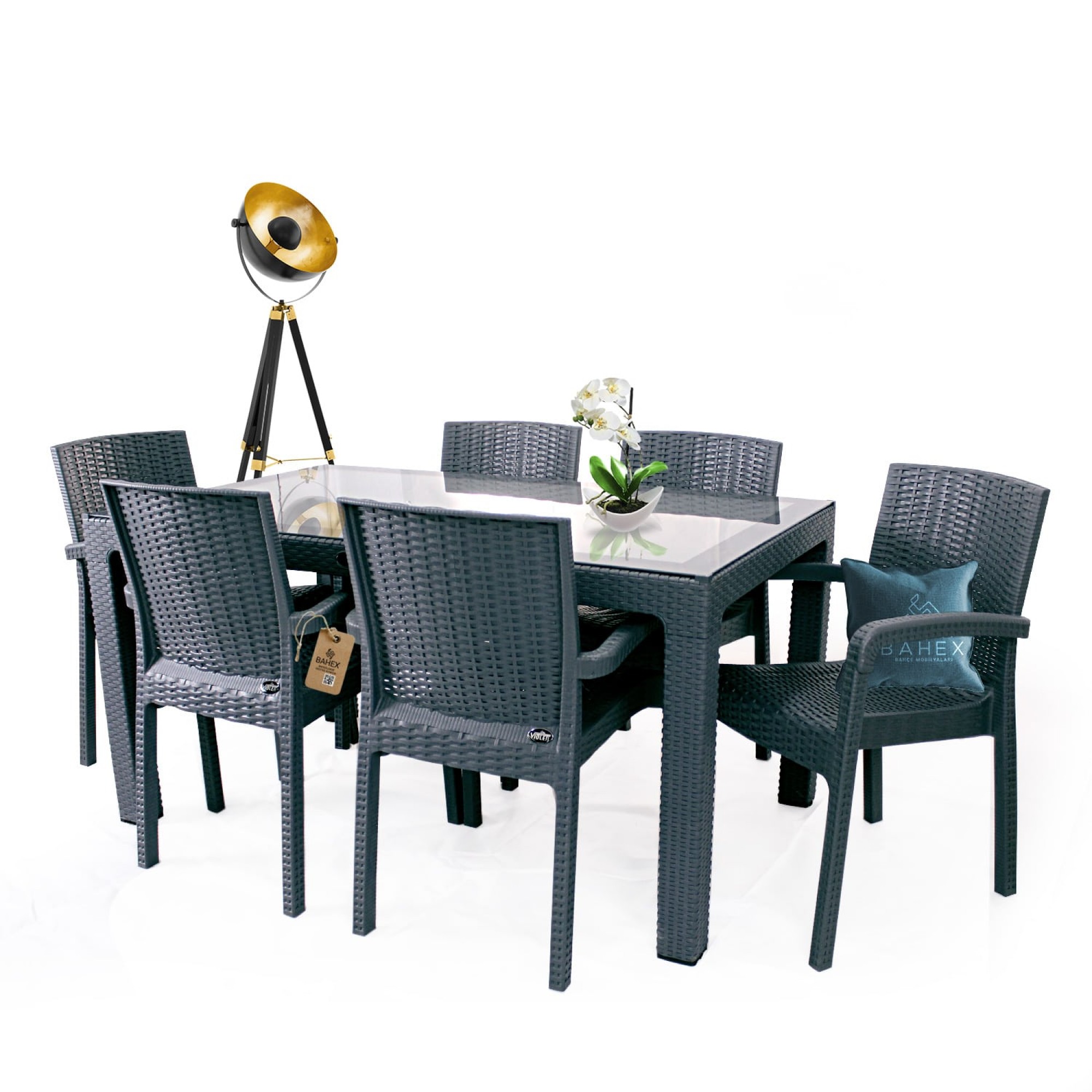 Violet 6 Kişilik Rattan Desenli Bahçe Masa Takımı Camlı Violet 6 Kişilik Rattan Desenli Bahçe Masa Takımı Camlı