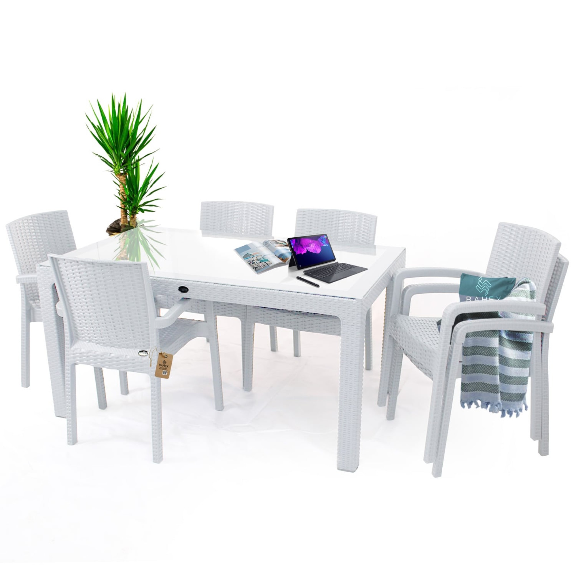 Violet 6 Kişilik Rattan Desenli Bahçe Masa Takımı Camlı Violet 6 Kişilik Rattan Desenli Bahçe Masa Takımı Camlı